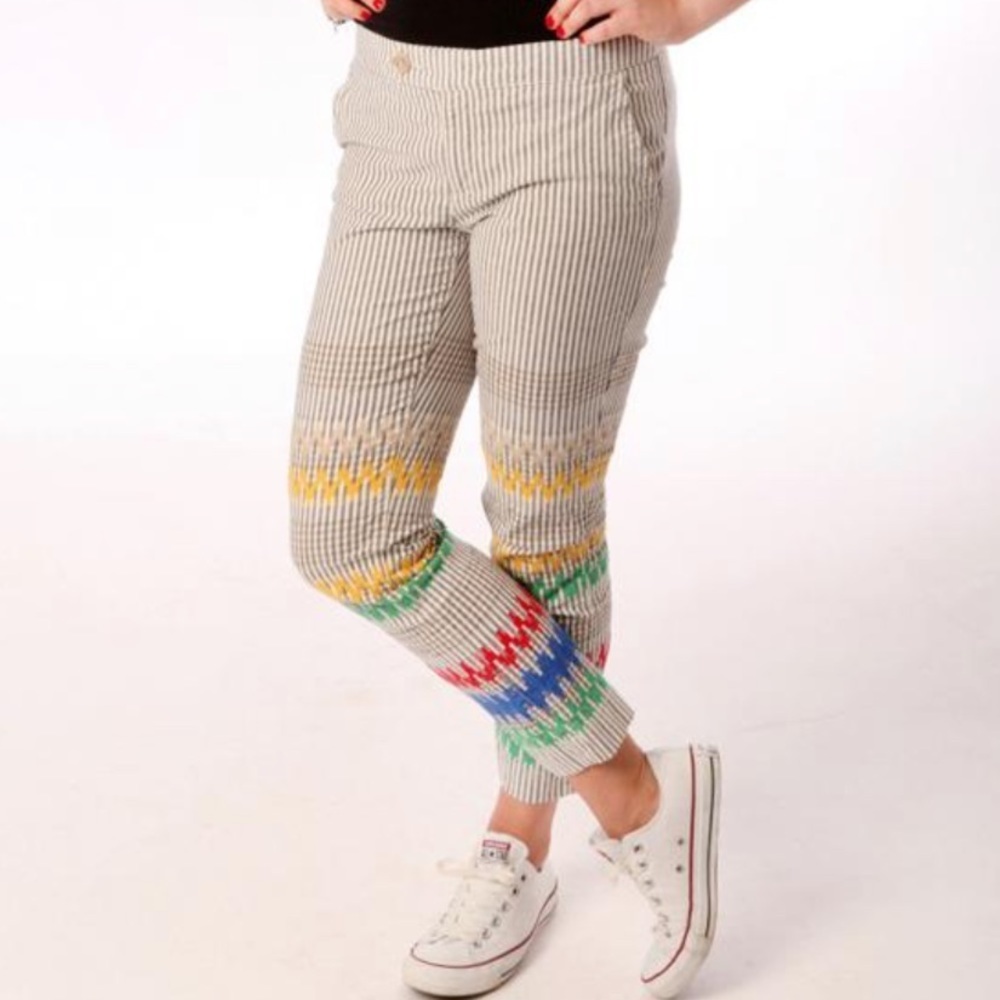 Anthropologie Cartonnier striped embroidered cropped pant 0 - Picture 2 of 13